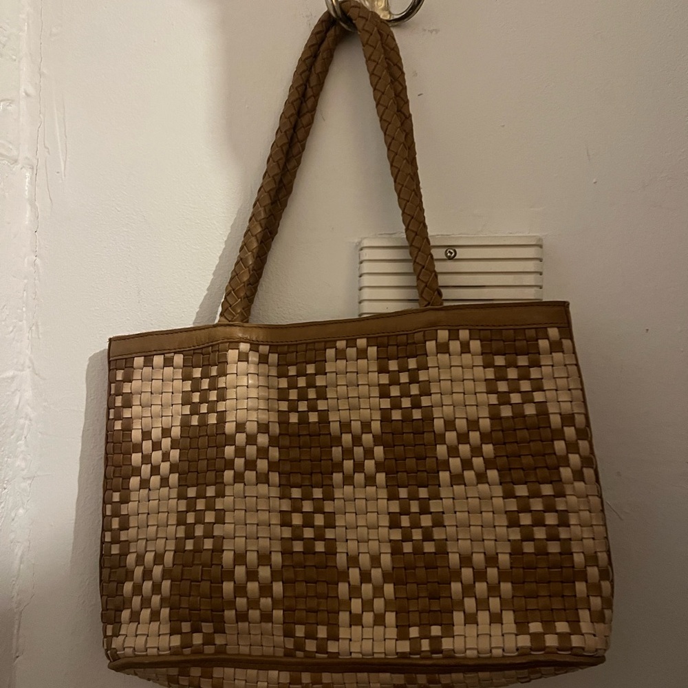 Leather woven Bembien Ella check bag worn twice
